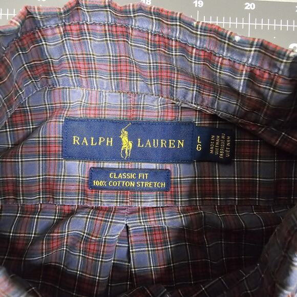 Polo Ralph Lauren Shirt Large Blue Red Tartan Plaid Preppy Academia Ivy League - Picture 6 of 11